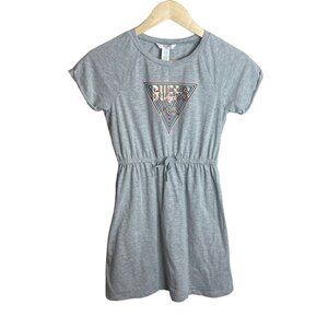 Guess Kids Dress Size L (14) Gray Logo Short Sleeve Fit & Flare Casual School